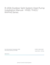 Johnson Controls RHP143 Series Installation Manual