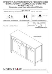 Mountrose BALMORAL LIGHT OAK 3 DOOR SIDEBOARD Assembly And Operating Instruction