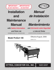 HYTROL ProSort 100 Installation And Maintenance Manual