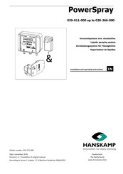 Hanskamp PowerSpray Installation And Operating Instructions Manual