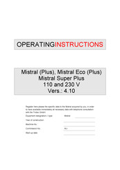 Teka Mistral Plus Operating Instructions Manual