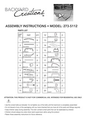 Backyard Creations 273-5112 Assembly Instructions