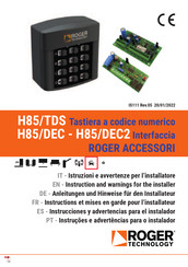 Roger Technology H85/DEC2 Instruction And Warnings For The Installer