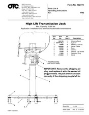 OTC 1792 Parts List & Operating Instructions