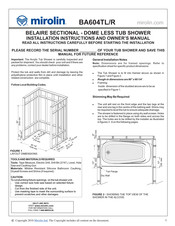 Mirolin BA604TL/R Installation Instructions And Owner's Manual