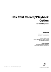 DigiDesign HDx TDM Record/Playback Option Manual