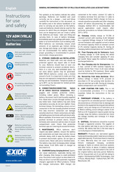 Exide 12V AGM VRLA Instructions For Use And Safety