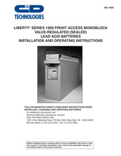 C&D Technologies LIBERTY 1000 Series Installation And Operating Instructions Manual