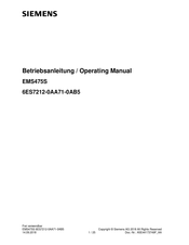 Siemens EMS475S Operating Manual