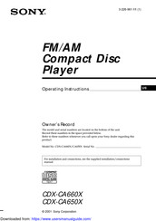 Sony CDX-CA660X - Fm/am Compact Disc Player Operating Instructions Manual