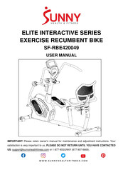 Sunny Health & Fitness ELITE INTERACTIVE SF-RBE420049 User Manual