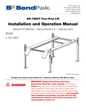 BendPak HD-75BXT Installation And Operation Manual