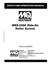 MULTIQUIP WRS5200 Parts And Operation Manual