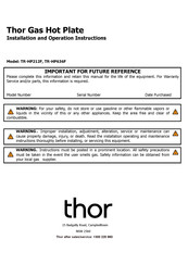 THOR TR-HP212F Assembly, Installation And Operation Instructions