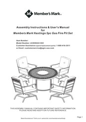 Member's Mark Hastings 5pc Gas Fire Pit Set ACE00422-5SC Assembly Instructions & User Manual