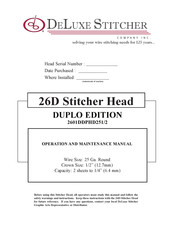 DeLuxe Stitcher DUPLO EDITION 2601DDPHD251/2 Operation And Maintenance Manual