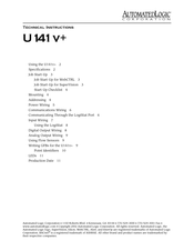 Automated Logic U141v+ Technical Instructions