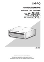 i-PRO WJ-NX400 Important Information Manual