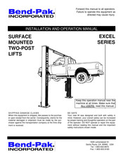 Bend-Pak EXCEL Series Installation And Operation Manual
