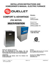 Ouellet Advantage OFEA 000-1H Series Installation Instructions And Homeowner's Manual
