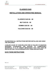 FORNI CLASSICO 80 G Installation And Operating Manual