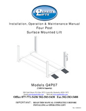 QUALITY LIFTS Q4P07 Installation, Operation & Maintenance Manual