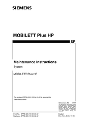 Siemens MOBILETT Plus HP Maintenance Instruction