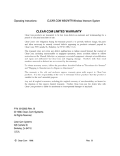Clear-Com WBT-T Operating Instructions Manual