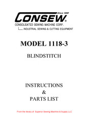 Consew 1118-3 Instructions-Parts List Manual