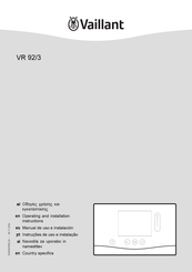 Vaillant VR 92/3 Operating And Installation Instructions