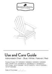 Garden Oasis Adirondack M32926 Use And Care Manual