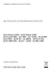 Sirius Brand SL53 excel 900 Installation, Use And Maintenance Instruction