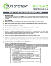 Sun System Pro Sun 2 1000W 208-240 V Installation And Operating Instructions Manual