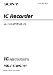 Sony ICD-ST30 Operating Instructions Manual