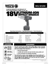 Matco Tools MCL1812IW Operating Instructions Manual