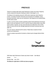 Simphoenix V800-4T0040G/4T0055P Manual