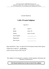 Sportine Aviacija LAK-17A mini Sailplane Flight Manual
