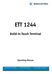 SIGMATEK ETT 1244 Operating Manual