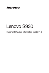 Lenovo S930 Important Product Information Manual