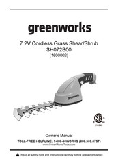 GreenWorks SH072B00 Owner's Manual
