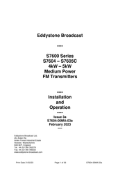 Eddystone Broadcast S7604-02 Installation And Operations