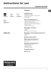 Hotpoint Ariston RSSF 603 Instructions For Use Manual