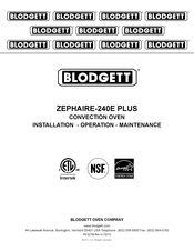 Blodgett ZEPHAIRE-240E PLUS Installation Operation & Maintenance