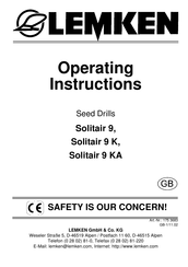 Lemken Solitair 9 Operating Instructions Manual