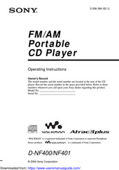 Sony WALKMAN D-NF401 Operating Instructions Manual