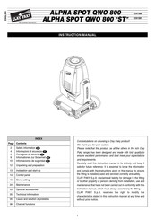 Clay Paky ALPHA SPOT QWO 800 Instruction Manual