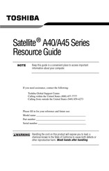 Toshiba Satellite A45 Series Resource Manual