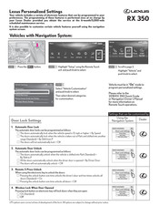 Lexus RX 350 Personalized Settings