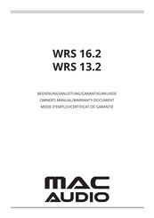 MAC Audio WRS 13.2 Owner's Manual/Warranty Document