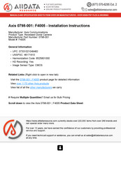 Axis 0798-001 Installation Instructions Manual